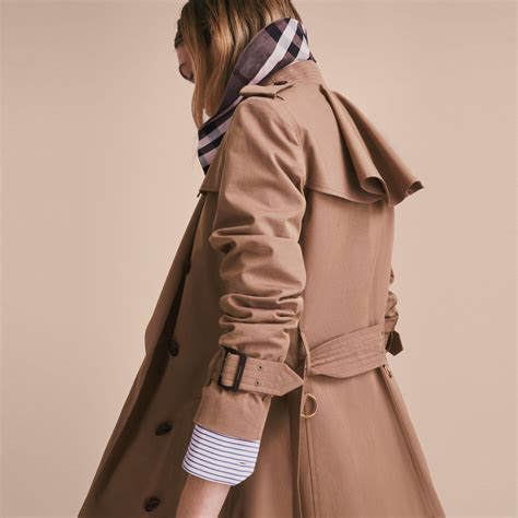 burberry women's brown tropical gabardine trench coat with ruffle detail|Burberry trench authenticity check.